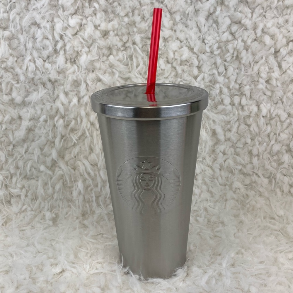 Starbucks 2014 Stainless Steel 16oz. Cold Beverage Tumbler w/ Red Acrylic Straw